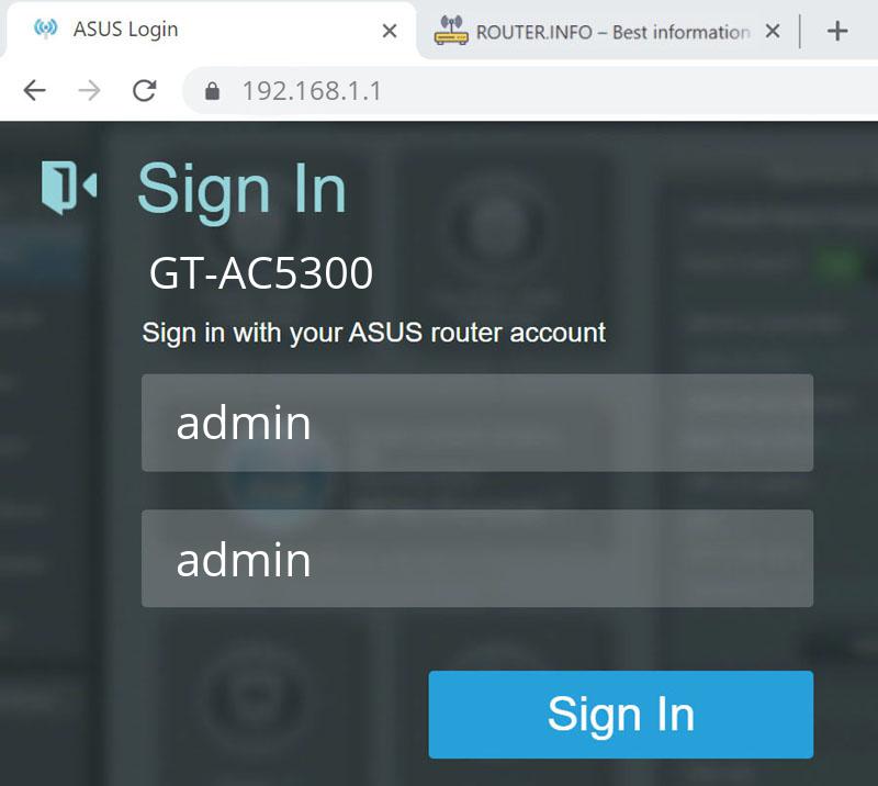 Admin login info (user and password) for ASUS GT-AC5300