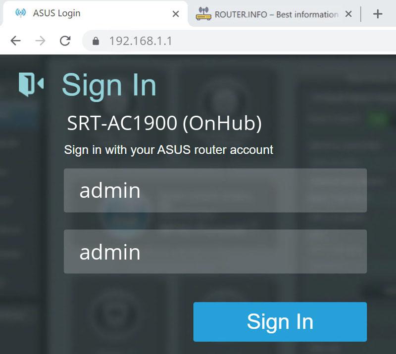 Admin login info (user and password) for ASUS SRT-AC1900 (OnHub)