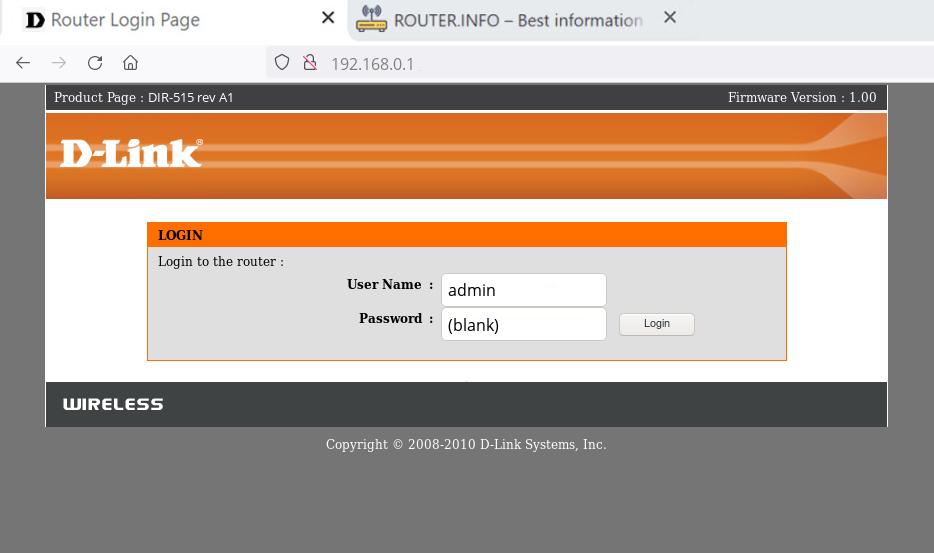 Admin login info (user and password) for D-Link DIR-515 rev A1