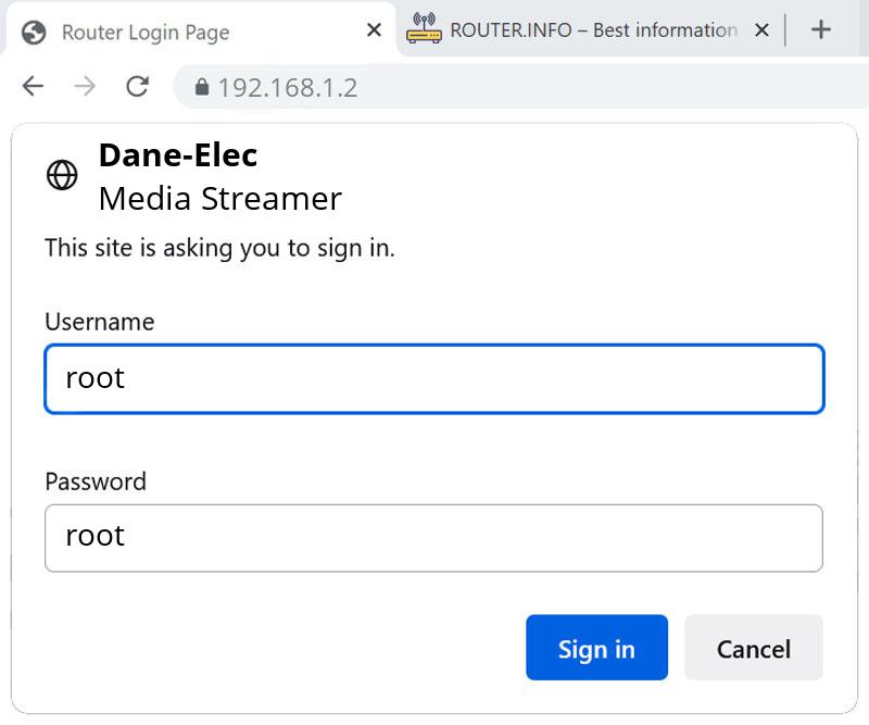 Admin login info (user and password) for Dane-Elec Media Streamer