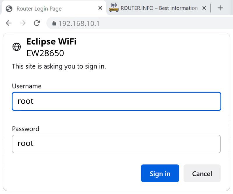 Admin login info (user and password) for Eclipse WiFi EW28650