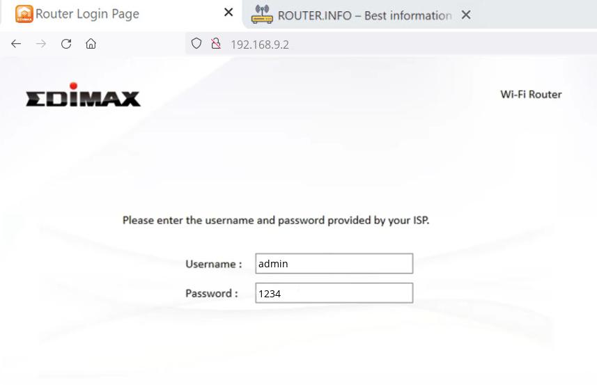 Admin login info (user and password) for Edimax EW-7238RPD