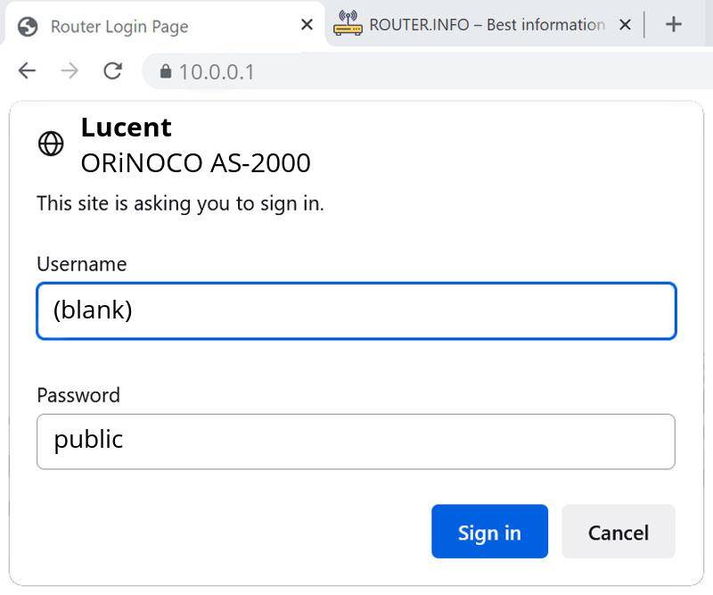 Admin login info (user and password) for Lucent ORiNOCO AS-2000