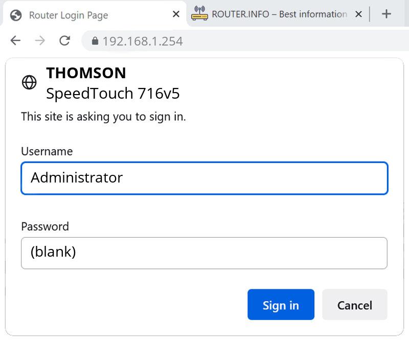 Admin login info (user and password) for Thomson SpeedTouch 716v5 Admin login info (user and password) for Thomson SpeedTouch 716v5