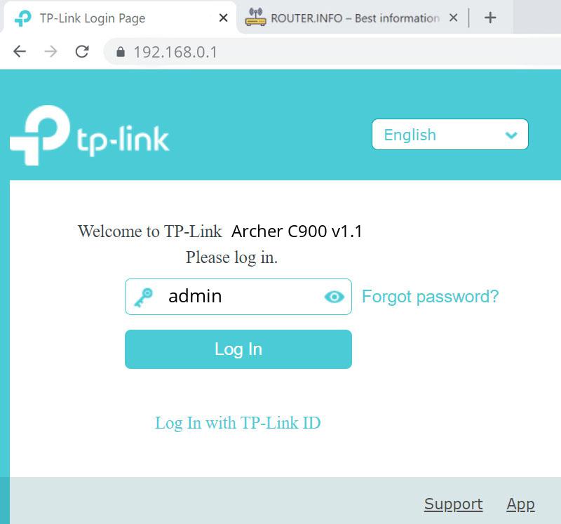 Admin login info (user and password) for TP-LINK Archer C900 v1.1