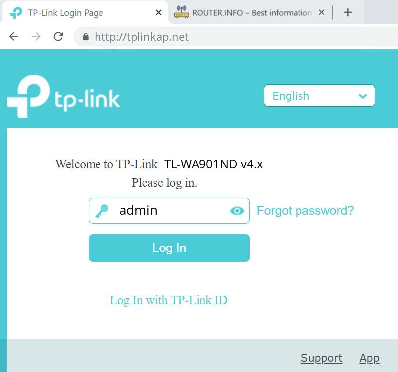 Admin login info (user and password) for TP-LINK TL-WA901ND v4.x