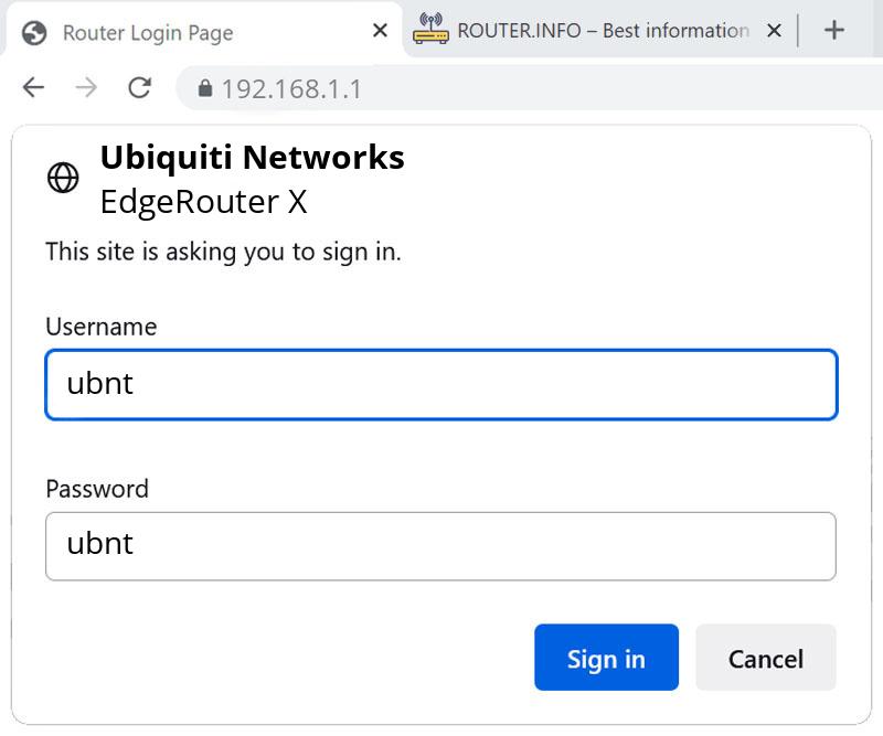 Admin login info (user and password) for Ubiquiti Networks EdgeRouter X